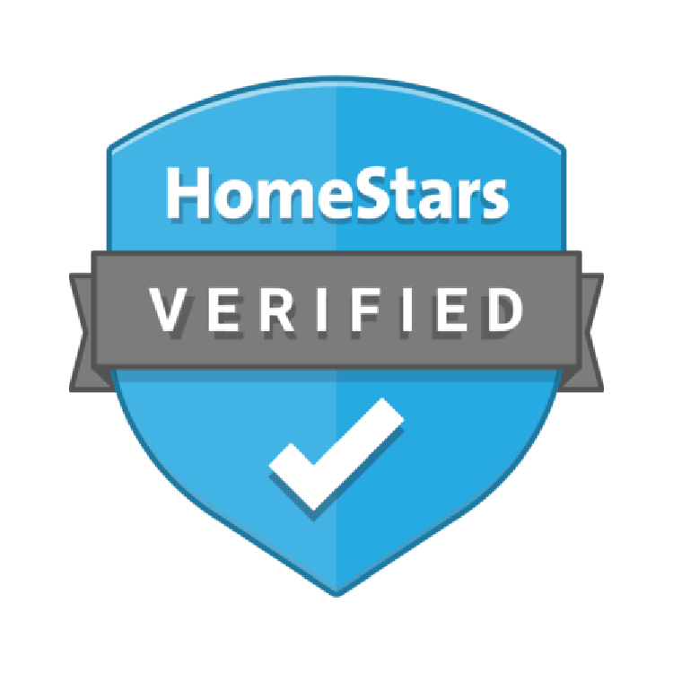 A blue shield-shaped badge with 'HomeStars VERIFIED' text and a checkmark, symbolizing QAB's verified status on the HomeStars platform