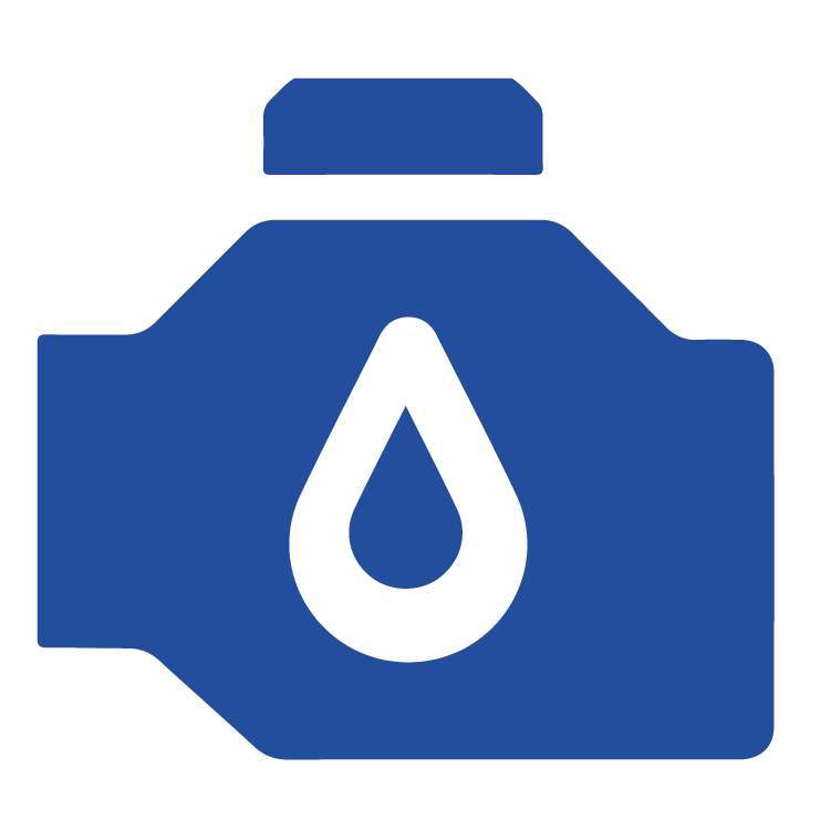 Blue backwater valve icon with a central teardrop shape, signifying water flow protection.