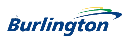 City of Burlington logo with dynamic blue text and swooping green and yellow lines.