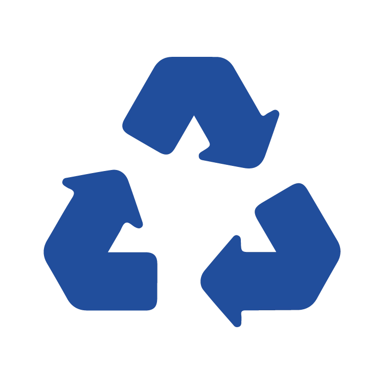 Blue recycling triangle symbol representing waste recycling.