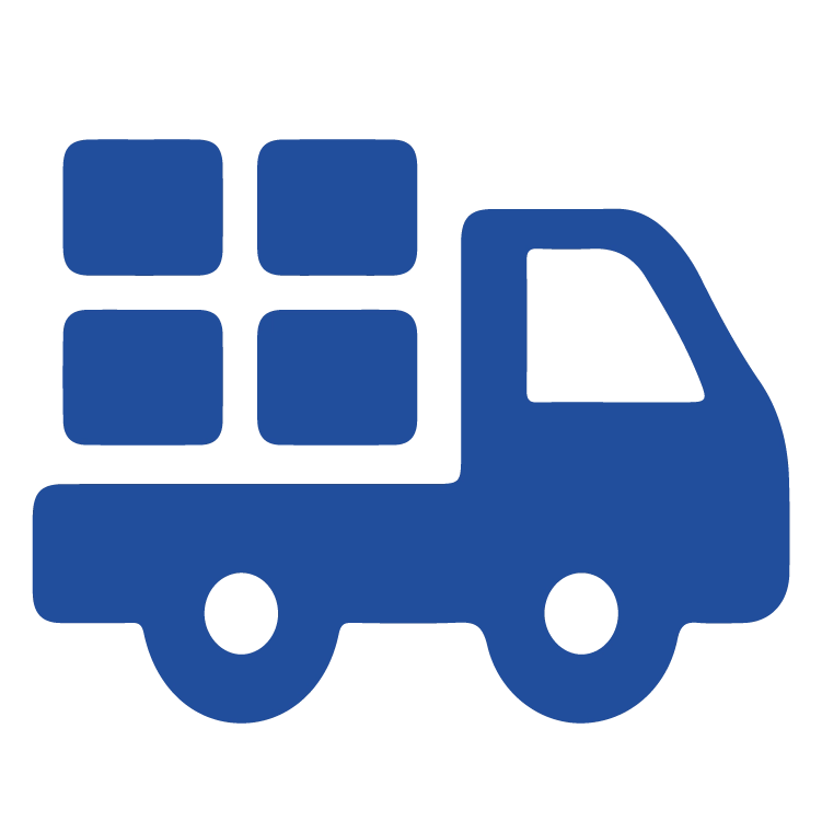 Blue delivery truck icon with bins on its bed, representing bin removal.